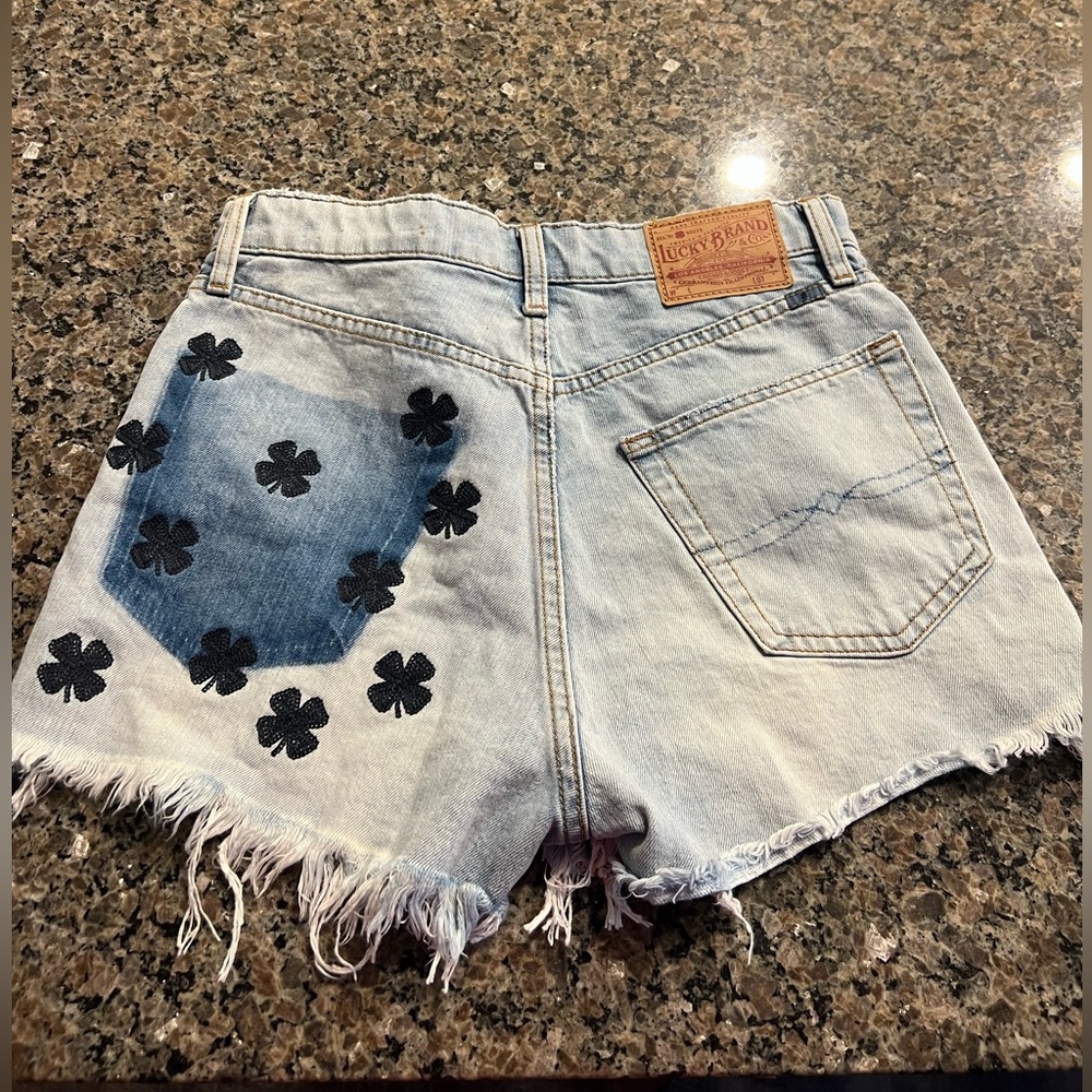 Lucky Brand Embroidered Shamrock Denim Shorts